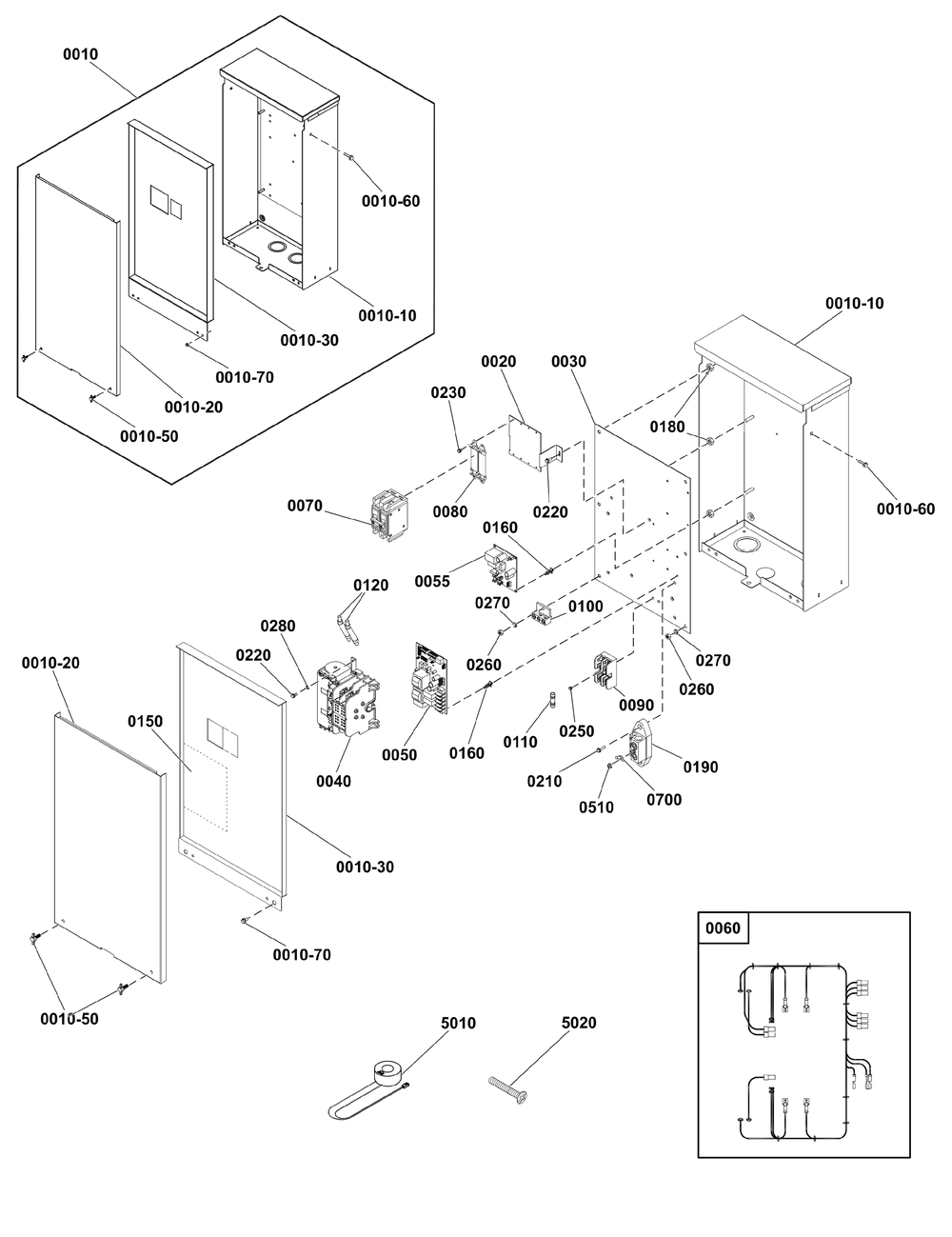 Transfer Switch - Hingeless Enclosure Diagram and Parts List for 040622-00  Briggs and Stratton Generator